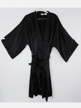 Vintage Victoria's Secret Gold Label Black Satin Robe One Size Lingerie